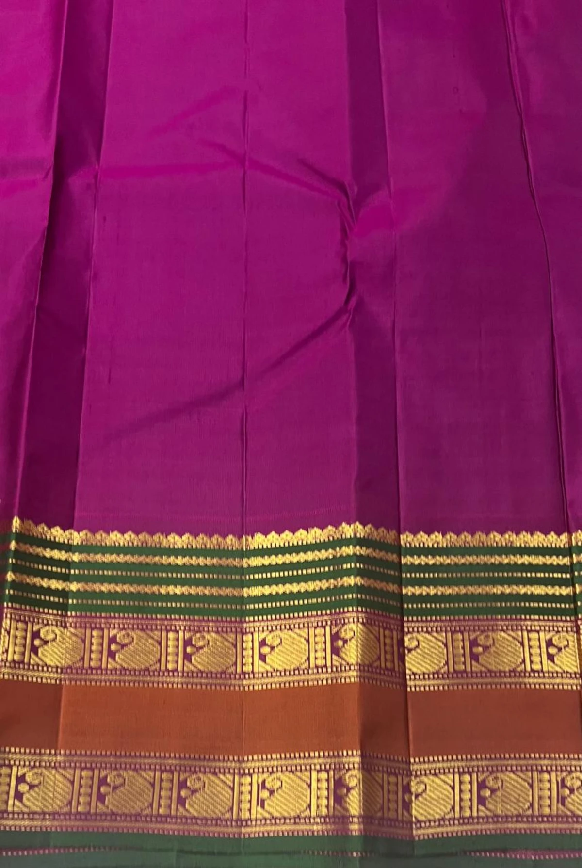 Vintage Bottle Green And Pink Kanchipuram Pure Silk Saree With Gap Border Pks027 5